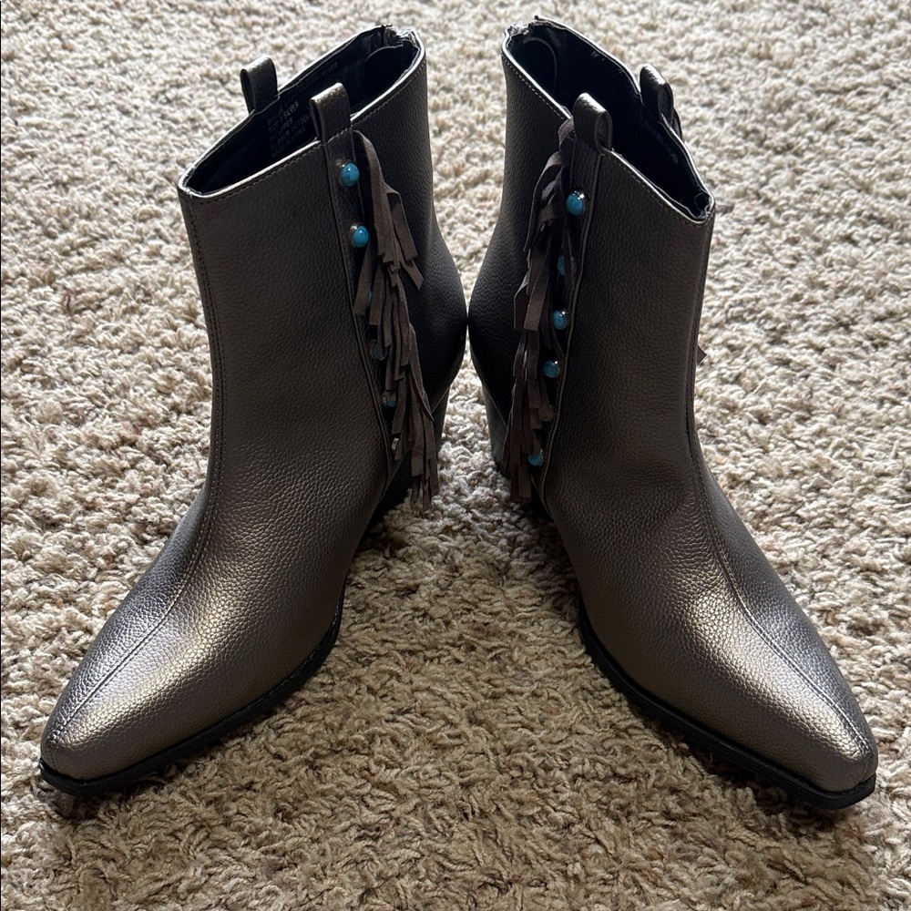Crazy Train Metallic Ankle Boots with Fringe